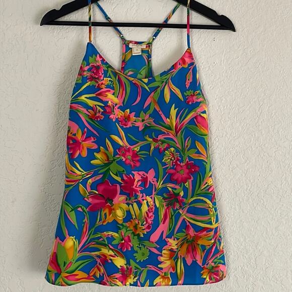J. Crew Blue Floral Cami Tank Tropical Halter Top Resortwear Preppy Vacation - Picture 1 of 5